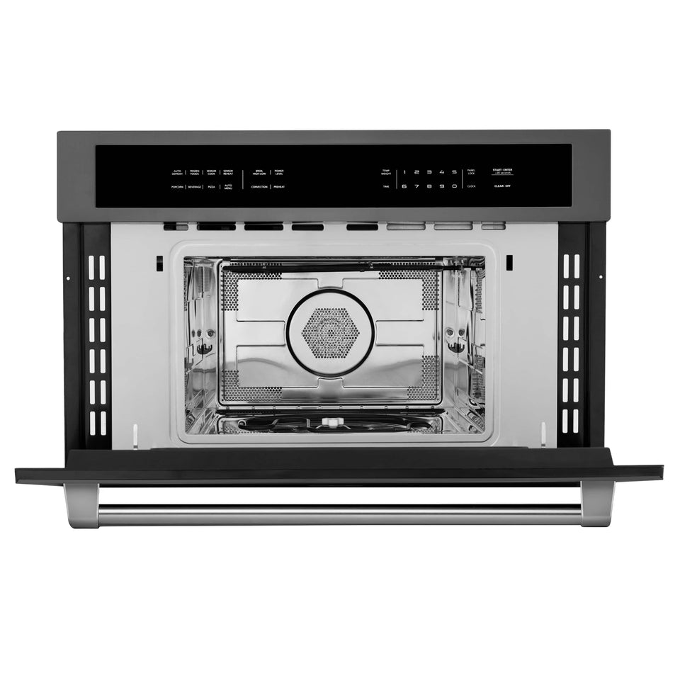 ZLINE 30-Inch 1.6 cu ft. Built-in Convection Microwave Oven in Black Stainless Steel with Speed and Sensor Cooking (MWO-30-BS)